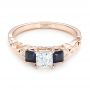 14k Rose Gold Custom Three Stone Blue Sapphire And Diamond Engagement Ring - Flat View -  103146 - Thumbnail