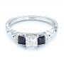 18k White Gold 18k White Gold Custom Three Stone Blue Sapphire And Diamond Engagement Ring - Flat View -  103146 - Thumbnail