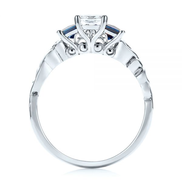 18k White Gold 18k White Gold Custom Three Stone Blue Sapphire And Diamond Engagement Ring - Front View -  103146