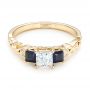 14k Yellow Gold 14k Yellow Gold Custom Three Stone Blue Sapphire And Diamond Engagement Ring - Flat View -  103146 - Thumbnail