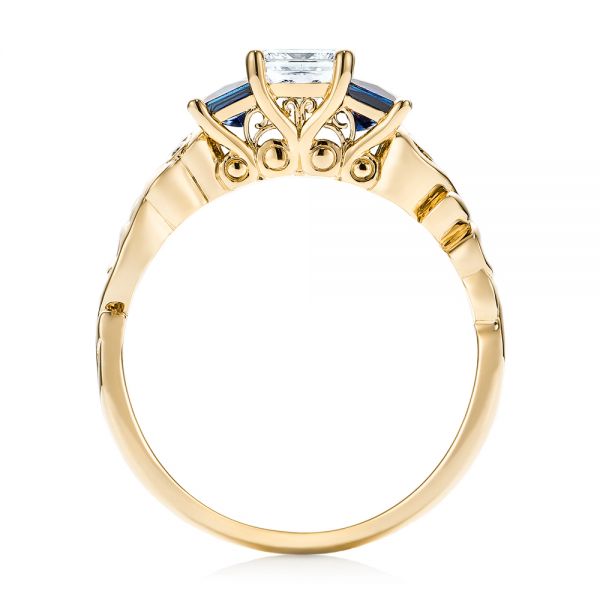 14k Yellow Gold 14k Yellow Gold Custom Three Stone Blue Sapphire And Diamond Engagement Ring - Front View -  103146