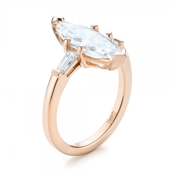 18k Rose Gold 18k Rose Gold Custom Three Stone Diamond Engagement Ring - Three-Quarter View -  103650