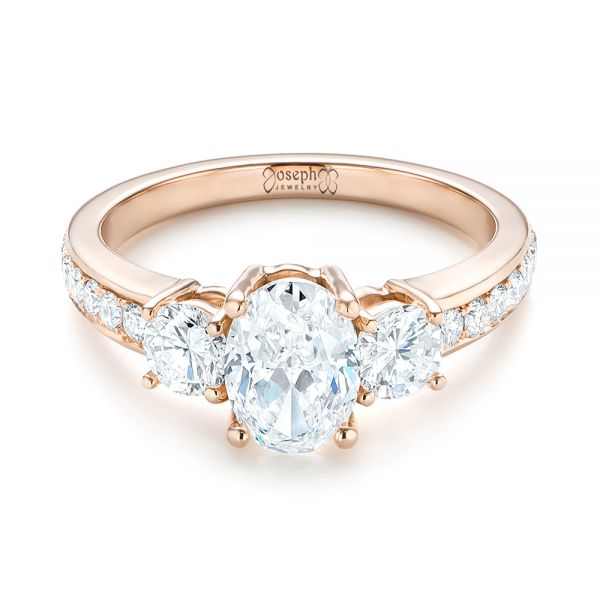 18k Rose Gold 18k Rose Gold Custom Three Stone Diamond Engagement Ring - Flat View -  103651