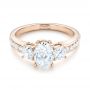 14k Rose Gold Custom Three Stone Diamond Engagement Ring - Flat View -  103651 - Thumbnail