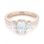 18k Rose Gold 18k Rose Gold Custom Three Stone Diamond Engagement Ring - Flat View -  103651 - Thumbnail