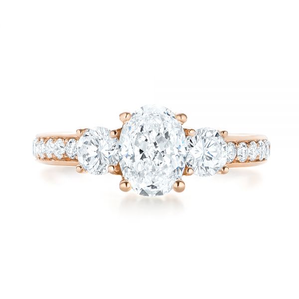 14k Rose Gold Custom Three Stone Diamond Engagement Ring - Top View -  103651