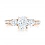 14k Rose Gold Custom Three Stone Diamond Engagement Ring - Top View -  103651 - Thumbnail