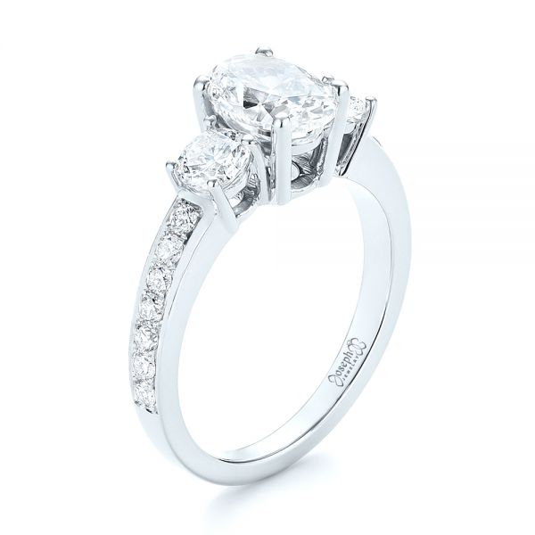  Platinum Platinum Custom Three Stone Diamond Engagement Ring - Three-Quarter View -  103651