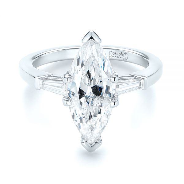 18k White Gold 18k White Gold Custom Three Stone Diamond Engagement Ring - Flat View -  103650