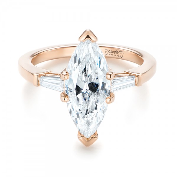 18k Rose Gold 18k Rose Gold Custom Three Stone Diamond Engagement Ring - Flat View -  103650