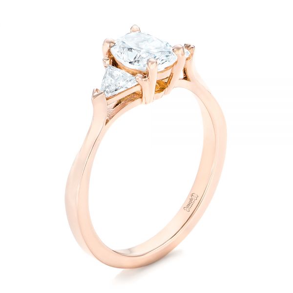 14k Rose Gold Custom Three Stone Engagement Ring - Three-Quarter View -  102473