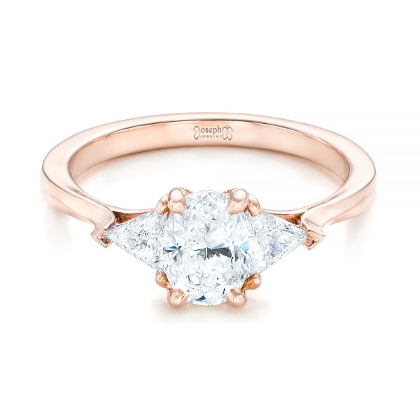14k Rose Gold Custom Three Stone Engagement Ring - Flat View -  102473