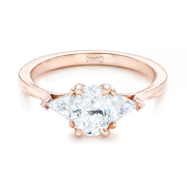 18k Rose Gold 18k Rose Gold Custom Three Stone Engagement Ring - Flat View -  102473