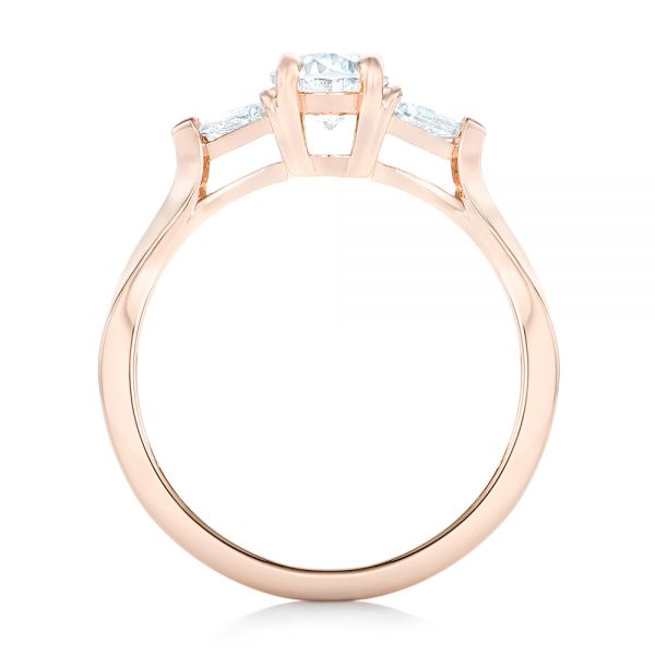 14k Rose Gold Custom Three Stone Engagement Ring - Front View -  102473