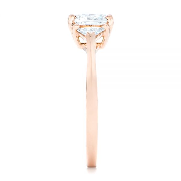 14k Rose Gold Custom Three Stone Engagement Ring - Side View -  102473