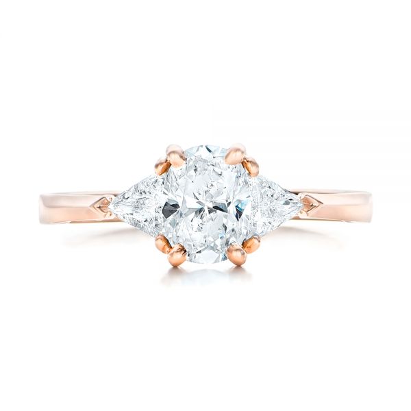 14k Rose Gold Custom Three Stone Engagement Ring - Top View -  102473