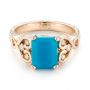 18k Rose Gold Custom Turquoise And Champagne Diamond Engagement Ring - Flat View -  103377 - Thumbnail