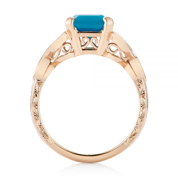 18k Rose Gold Custom Turquoise And Champagne Diamond Engagement Ring - Front View -  103377