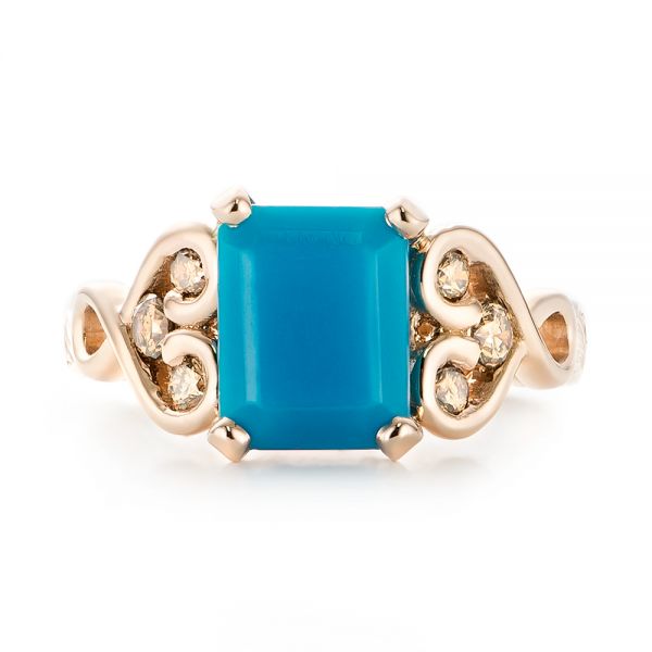 18k Rose Gold Custom Turquoise And Champagne Diamond Engagement Ring - Top View -  103377