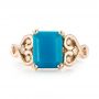 18k Rose Gold Custom Turquoise And Champagne Diamond Engagement Ring - Top View -  103377 - Thumbnail