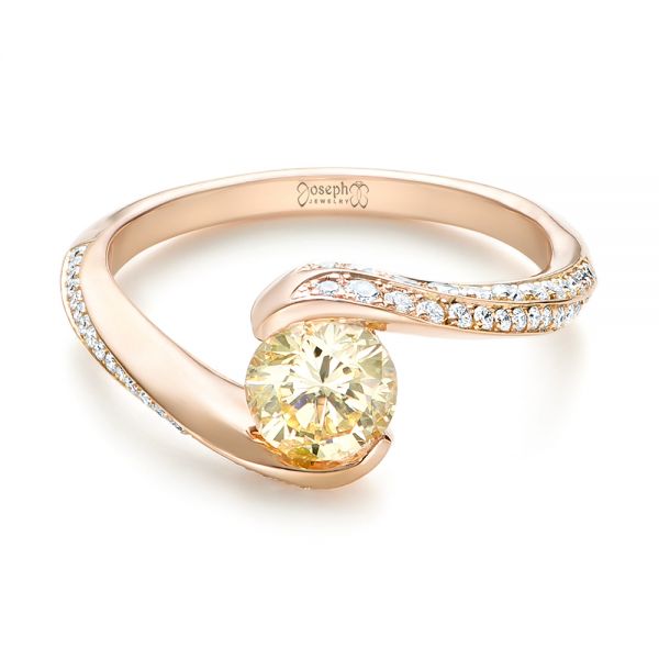 14k Rose Gold Custom Yellow And White Diamond Engagement Ring - Flat View - 103301