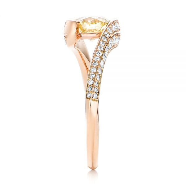14k Rose Gold Custom Yellow And White Diamond Engagement Ring - Side View - 103301