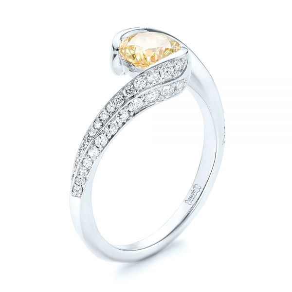 18k White Gold 18k White Gold Custom Yellow And White Diamond Engagement Ring - Three-Quarter View -  103301