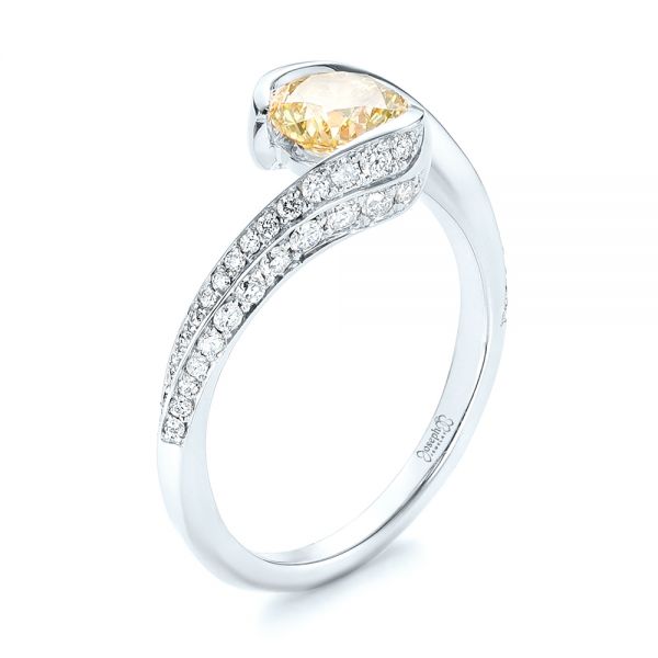 14k White Gold 14k White Gold Custom Yellow And White Diamond Engagement Ring - Three-Quarter View - 103301