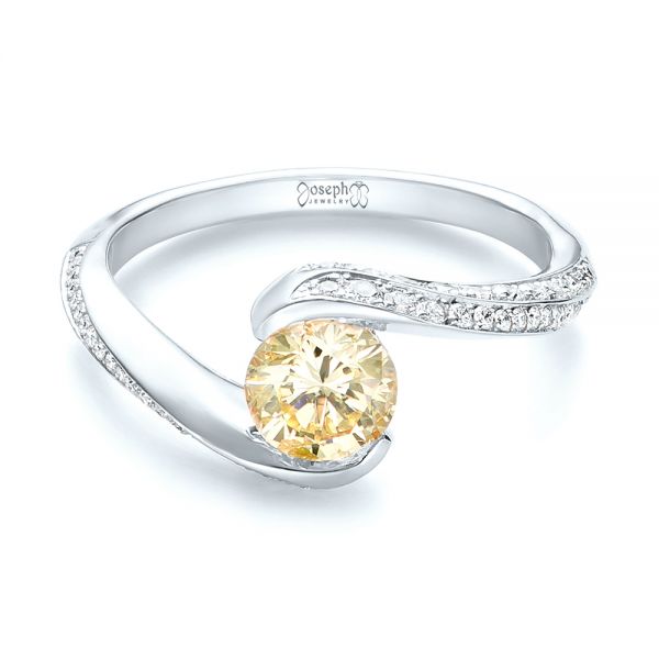 18k White Gold 18k White Gold Custom Yellow And White Diamond Engagement Ring - Flat View -  103301