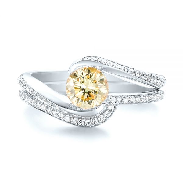14k White Gold 14k White Gold Custom Yellow And White Diamond Engagement Ring - Top View -  103301