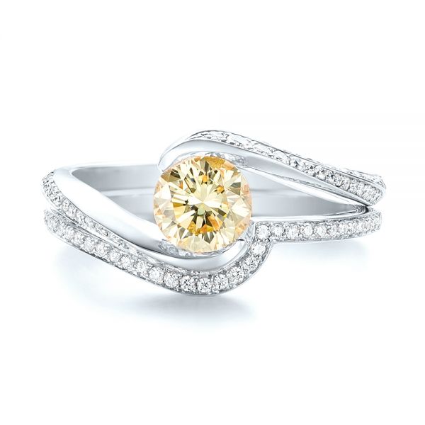 14k White Gold 14k White Gold Custom Yellow And White Diamond Engagement Ring - Top View - 103301