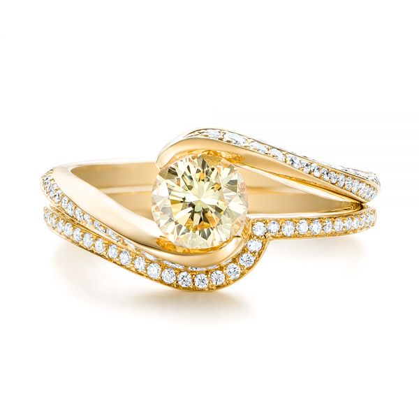 14k Yellow Gold 14k Yellow Gold Custom Yellow And White Diamond Engagement Ring - Top View - 103301