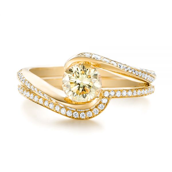 18k Yellow Gold 18k Yellow Gold Custom Yellow And White Diamond Engagement Ring - Top View -  103301