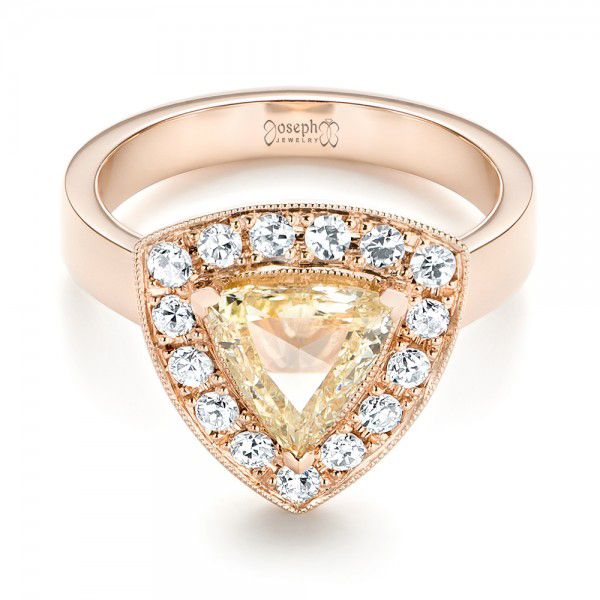 18k Rose Gold 18k Rose Gold Custom Yellow And White Diamond Halo Engagement Ring - Flat View -  103068