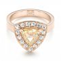 14k Rose Gold Custom Yellow And White Diamond Halo Engagement Ring - Flat View -  103068 - Thumbnail