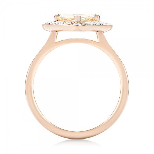 18k Rose Gold 18k Rose Gold Custom Yellow And White Diamond Halo Engagement Ring - Front View -  103068