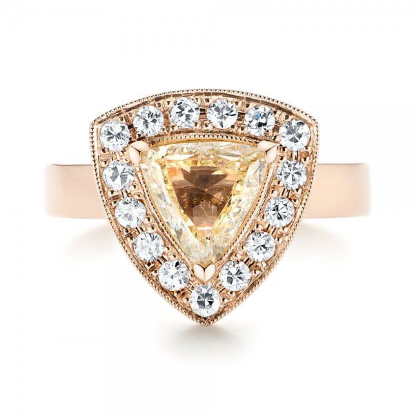 18k Rose Gold 18k Rose Gold Custom Yellow And White Diamond Halo Engagement Ring - Top View -  103068