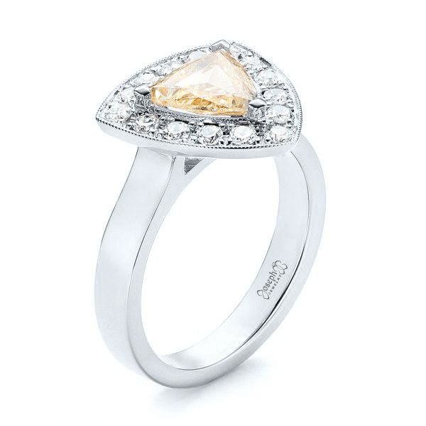 18k White Gold 18k White Gold Custom Yellow And White Diamond Halo Engagement Ring - Three-Quarter View -  103068