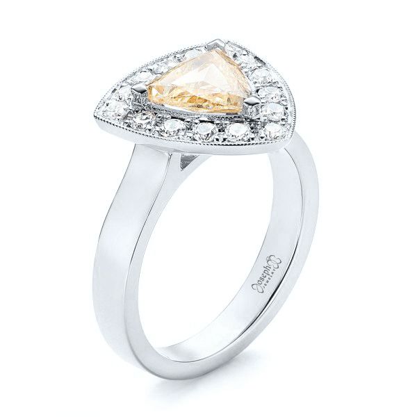 18k White Gold 18k White Gold Custom Yellow And White Diamond Halo Engagement Ring - Three-Quarter View - 103068