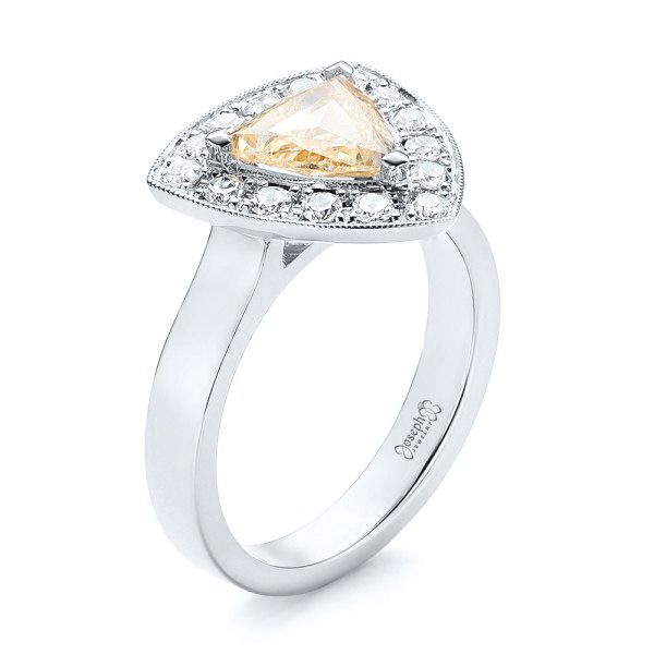 14k White Gold 14k White Gold Custom Yellow And White Diamond Halo Engagement Ring - Three-Quarter View -  103068