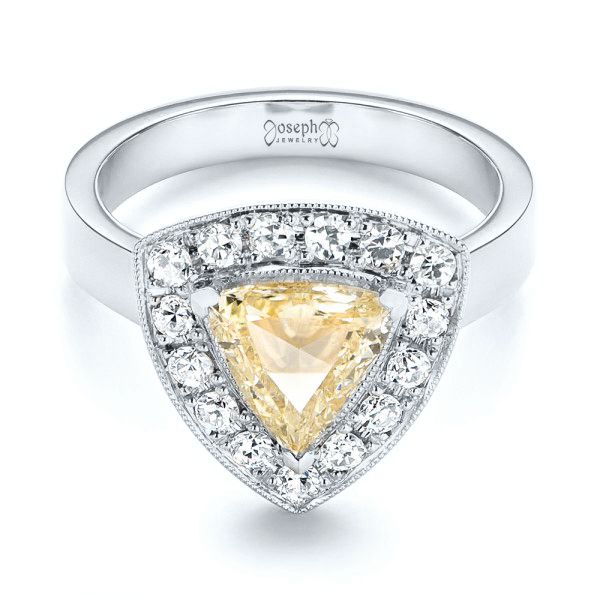 18k White Gold 18k White Gold Custom Yellow And White Diamond Halo Engagement Ring - Flat View -  103068