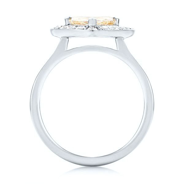 18k White Gold 18k White Gold Custom Yellow And White Diamond Halo Engagement Ring - Front View -  103068