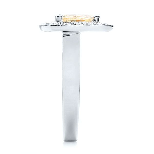 18k White Gold 18k White Gold Custom Yellow And White Diamond Halo Engagement Ring - Side View - 103068