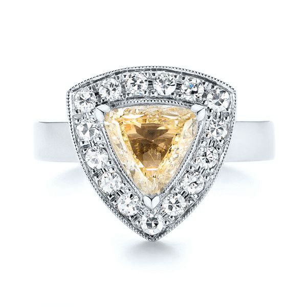 18k White Gold 18k White Gold Custom Yellow And White Diamond Halo Engagement Ring - Top View -  103068
