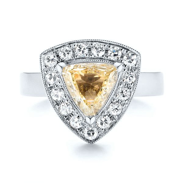 18k White Gold 18k White Gold Custom Yellow And White Diamond Halo Engagement Ring - Top View - 103068