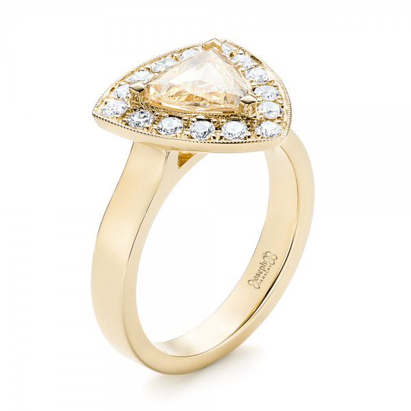 18k Yellow Gold 18k Yellow Gold Custom Yellow And White Diamond Halo Engagement Ring - Three-Quarter View -  103068