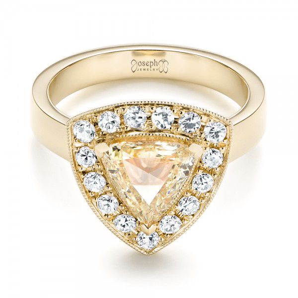 18k Yellow Gold 18k Yellow Gold Custom Yellow And White Diamond Halo Engagement Ring - Flat View -  103068
