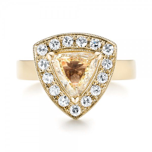 18k Yellow Gold 18k Yellow Gold Custom Yellow And White Diamond Halo Engagement Ring - Top View -  103068