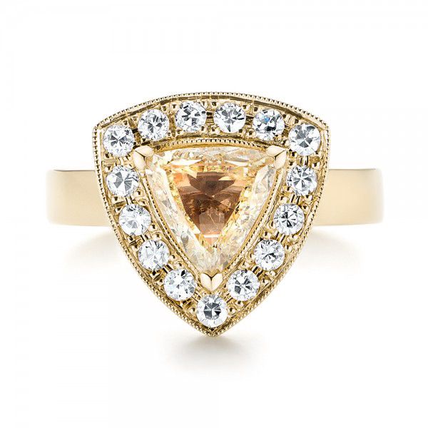 14k Yellow Gold 14k Yellow Gold Custom Yellow And White Diamond Halo Engagement Ring - Top View - 103068