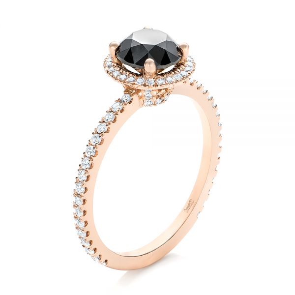 18k Rose Gold Custom Black And White Diamond Engagement Ring - Three-Quarter View -  102459